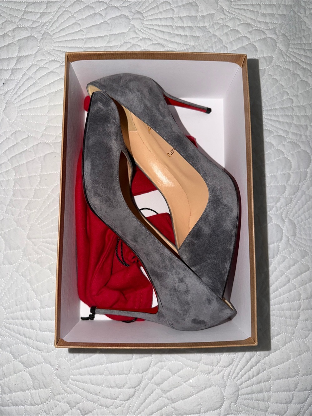 Christian Louboutin Gray Suede Pointed-Toe Stiletto Pumps